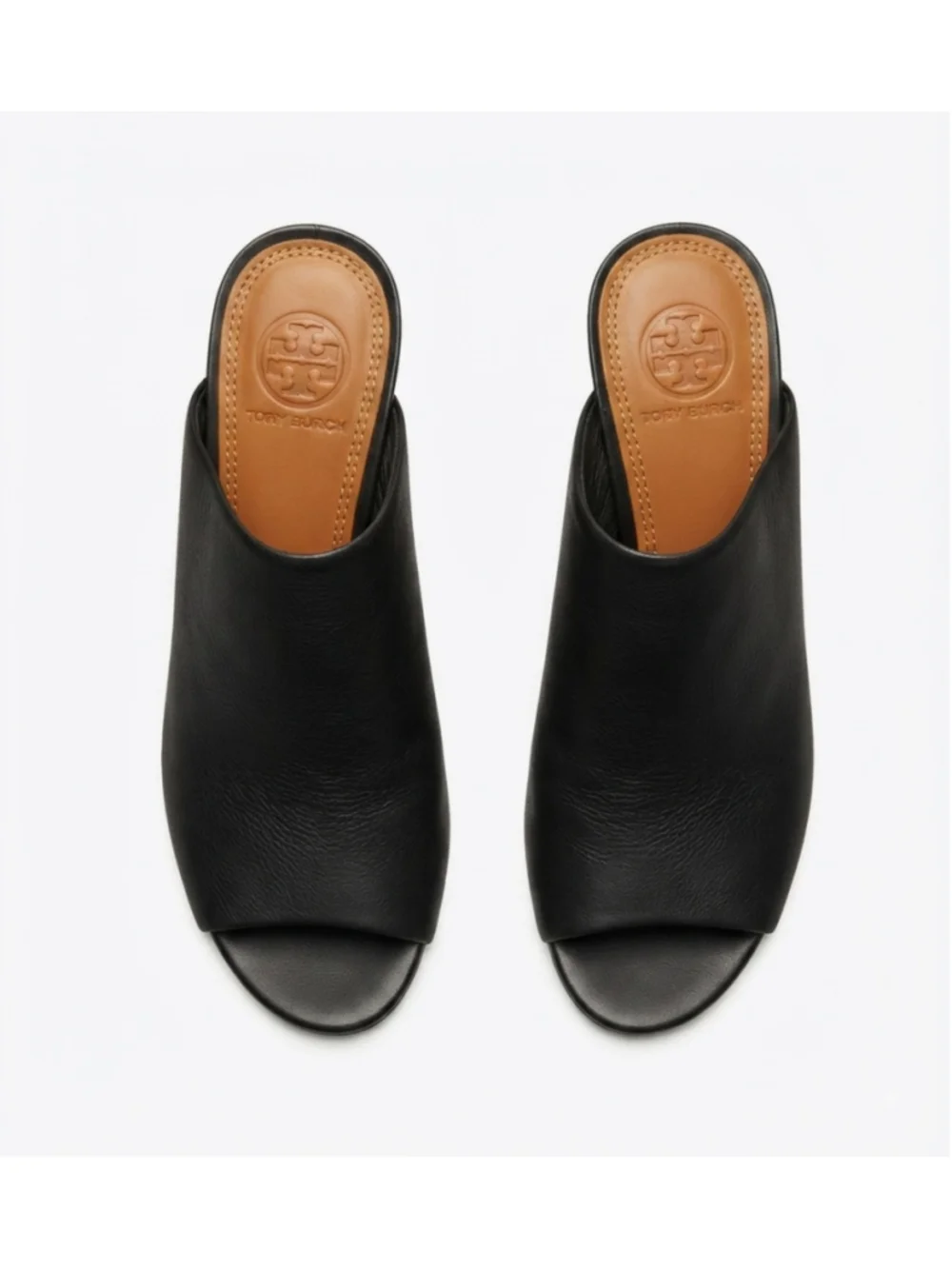 TORY BURCH Raya Pebbled Leather Mules Women's Size 7M Black